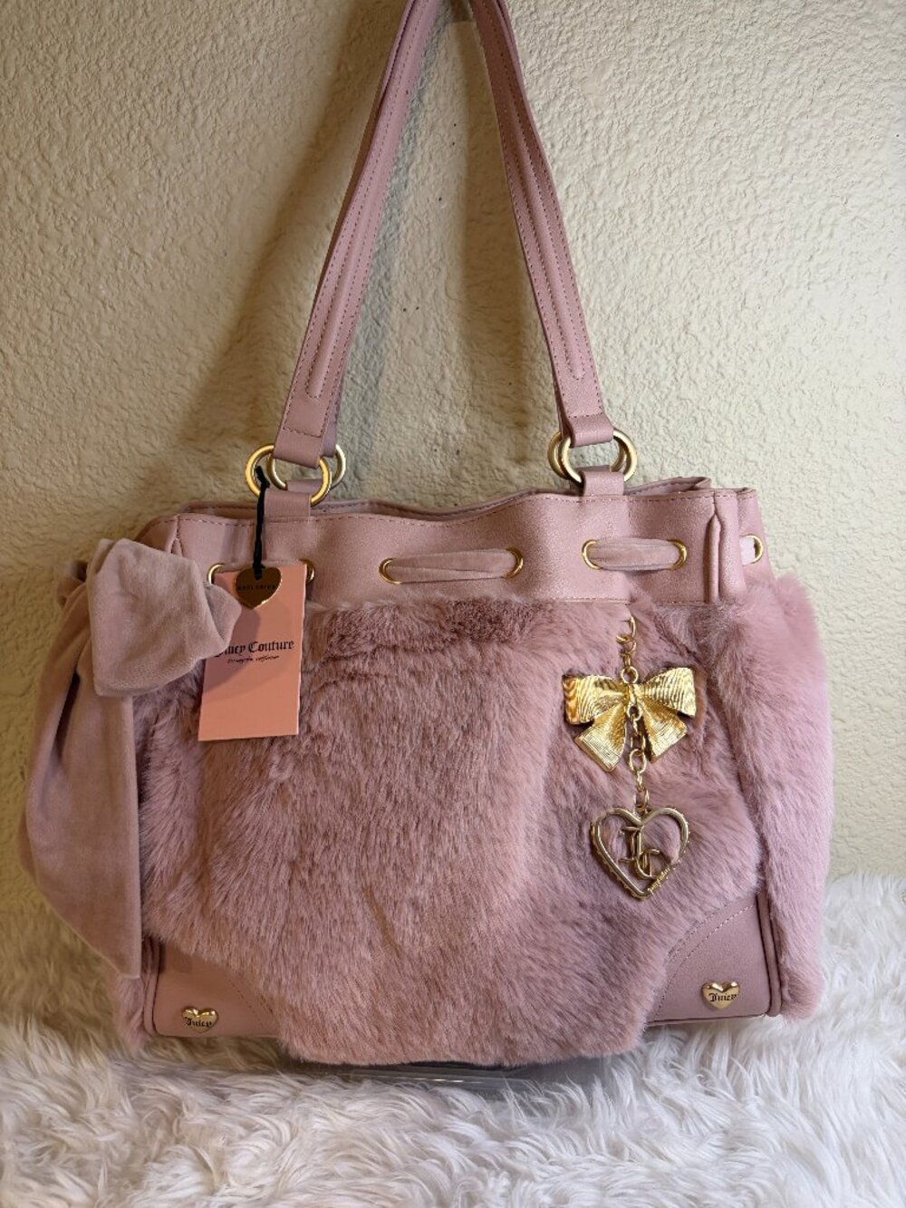 Juicy Couture Soul Sister Tote Dusty Blush Pink Faux Fur Daydreamer NWT